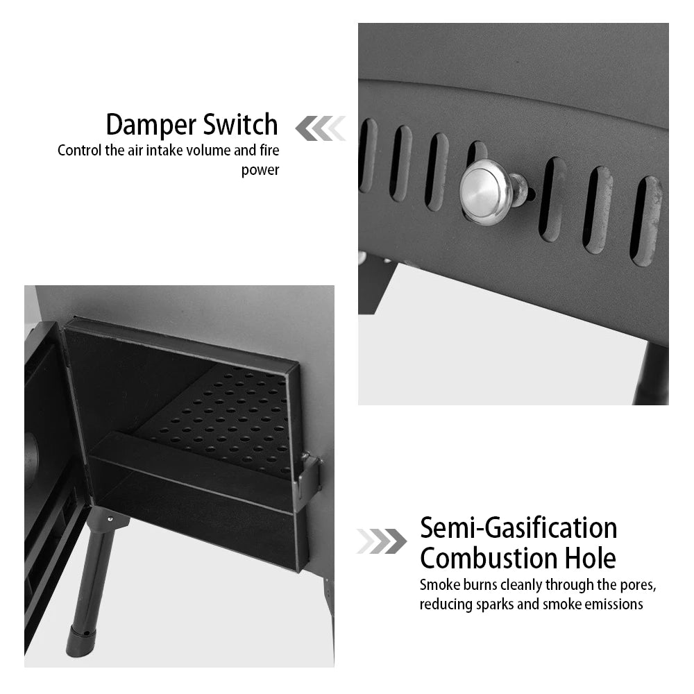 Outdoor Wood Burning Stove Firewood Stainless Steel Foldable Heater Portable Off Grid Stove For Camping With Tent Fire Window