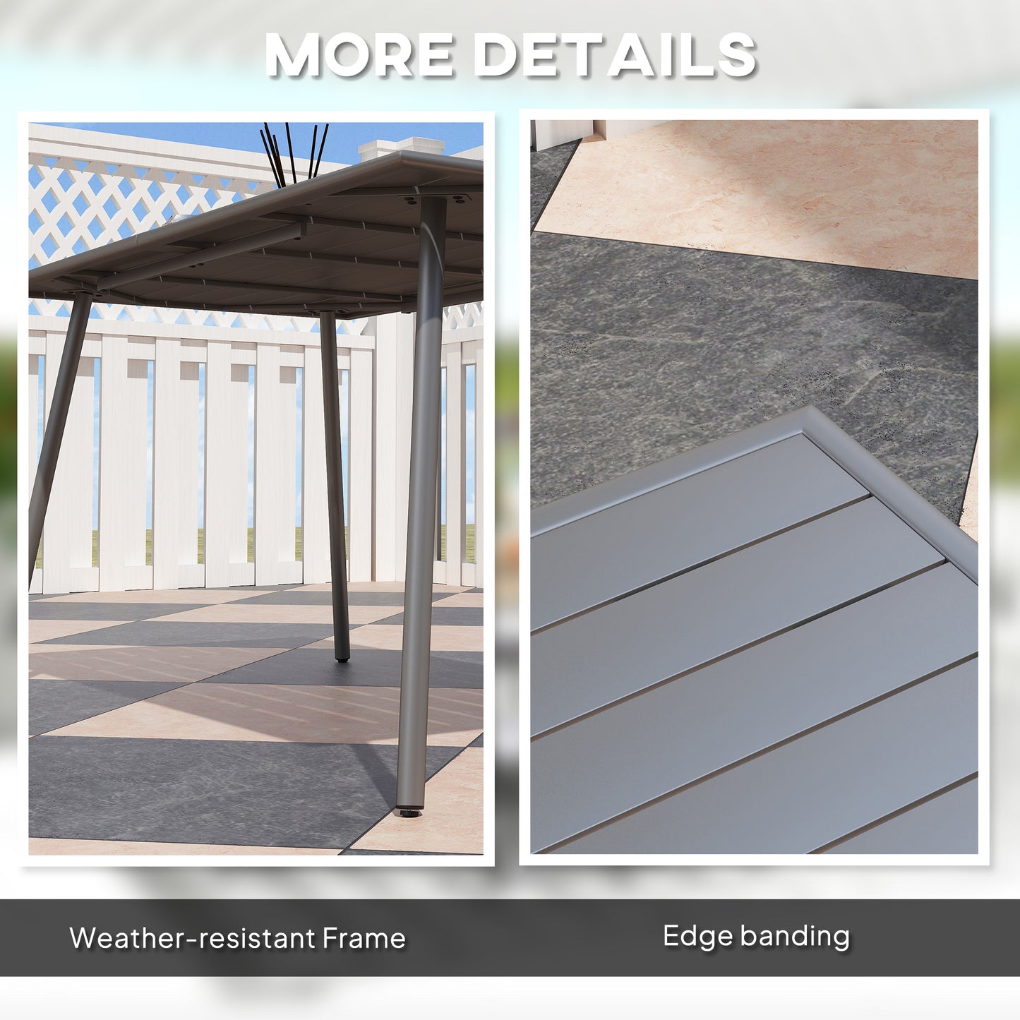 Outsunny Rectangle Garden Table with Slat Top, Steel Frame, Outdoor Table for 6 Person, 150 x 80 x 74 cm, Grey