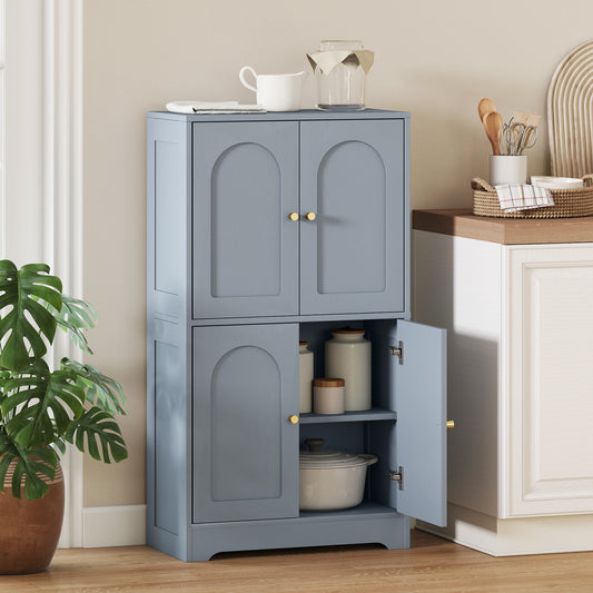 4-Door Kitchen Storage Cabinet with Adjustable Shelves, Arched Curve Doors, Gold Handles, Anti-Tip, 60x30x110cm – Grey