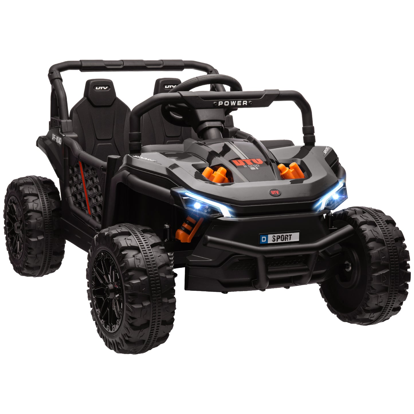 AIYAPLAY 12V Battery Powered Ride on Truck w/ Remote, 4 Suspension Wheels, Horn Lights Music USB, for 3-5 Years Old - Brown / Black