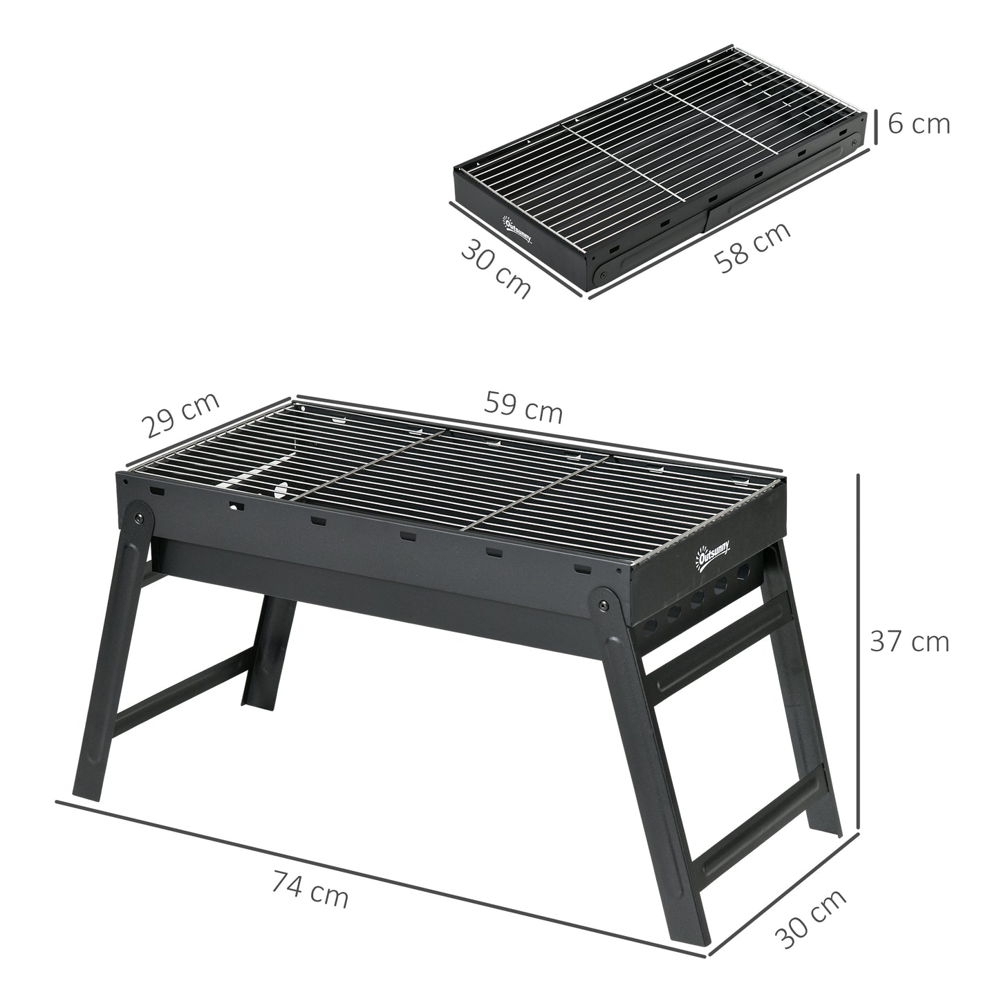 Outsunny Foldable Picnic Camping Charcoal Grill - Black