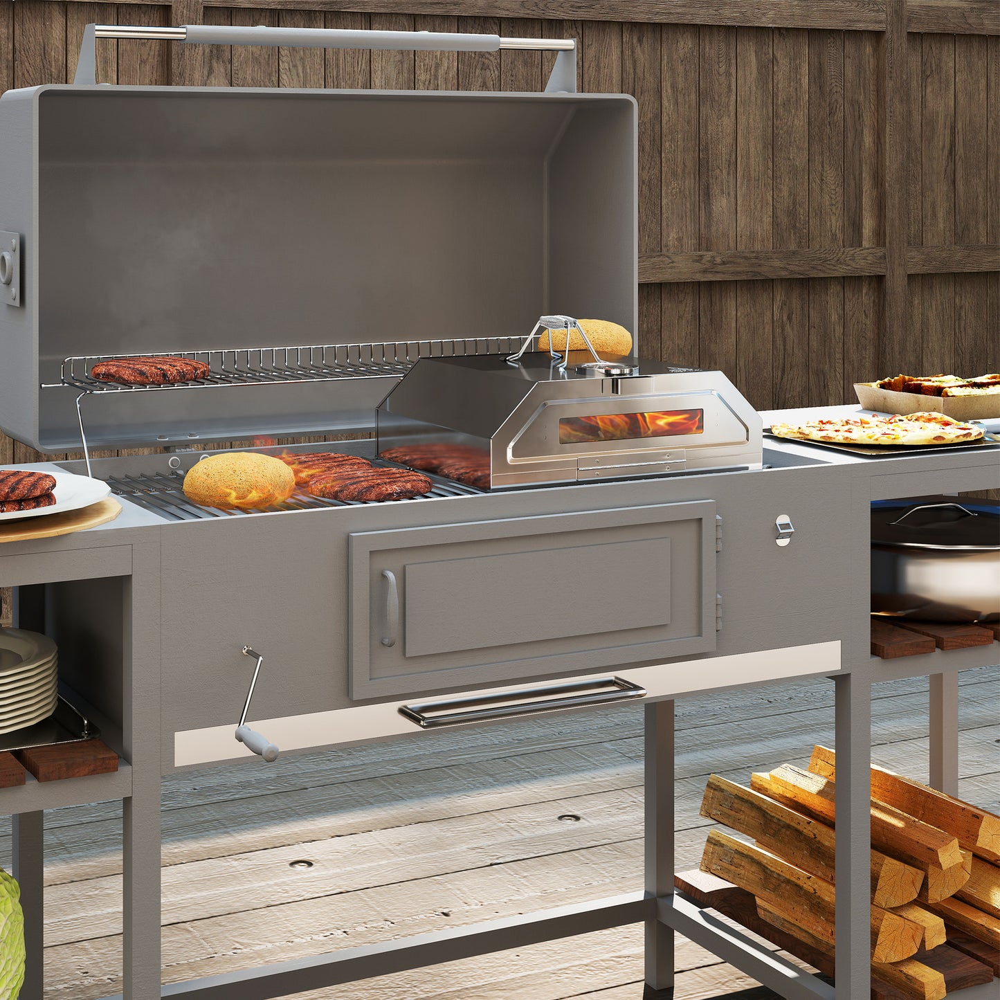 Portable Stainless Steel BBQ Grill Top Pizza Oven with Built-in Thermometer and Viewing Window for Gas and Charcoal BBQ Grills