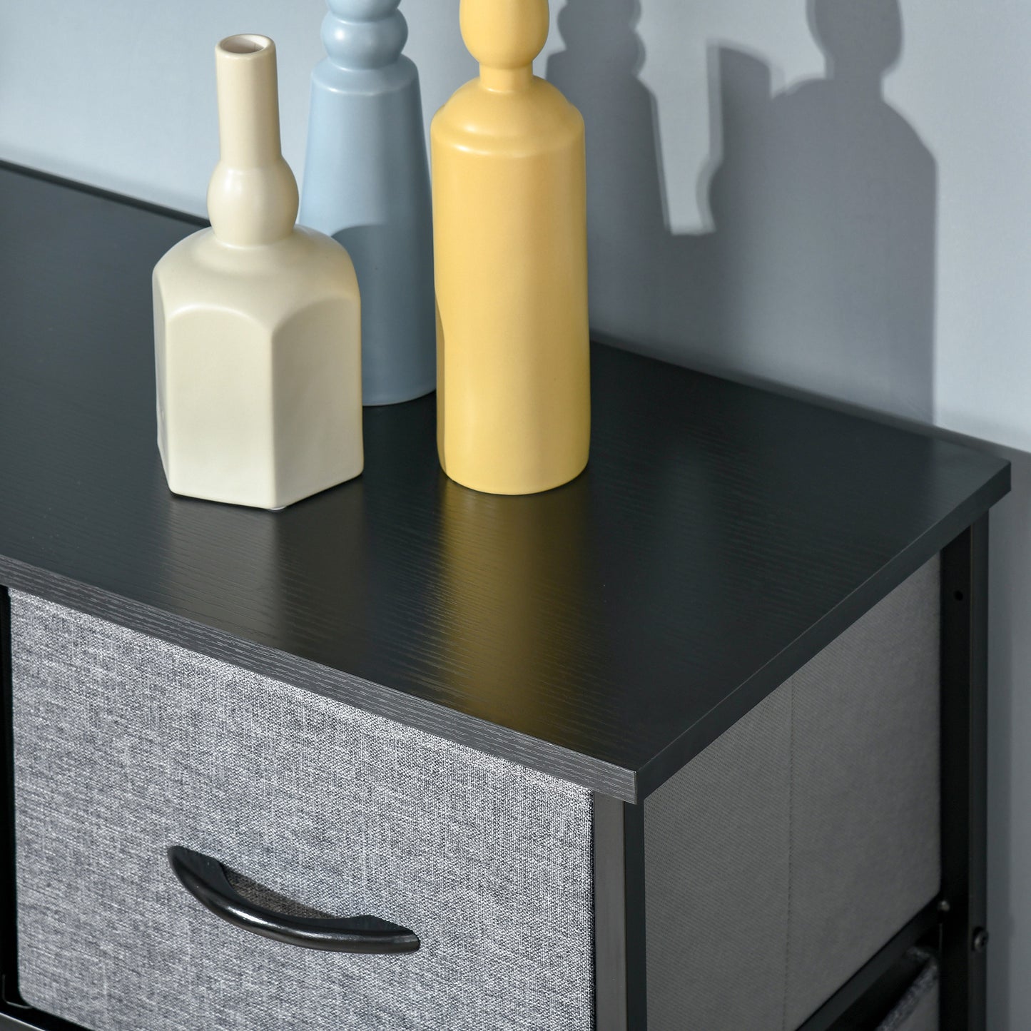 9 Drawers Storage Chest Dresser Organizer Unit , Easy Pull Fabric Bins, for Bedroom, Hallway, Entryway, Black & Grey