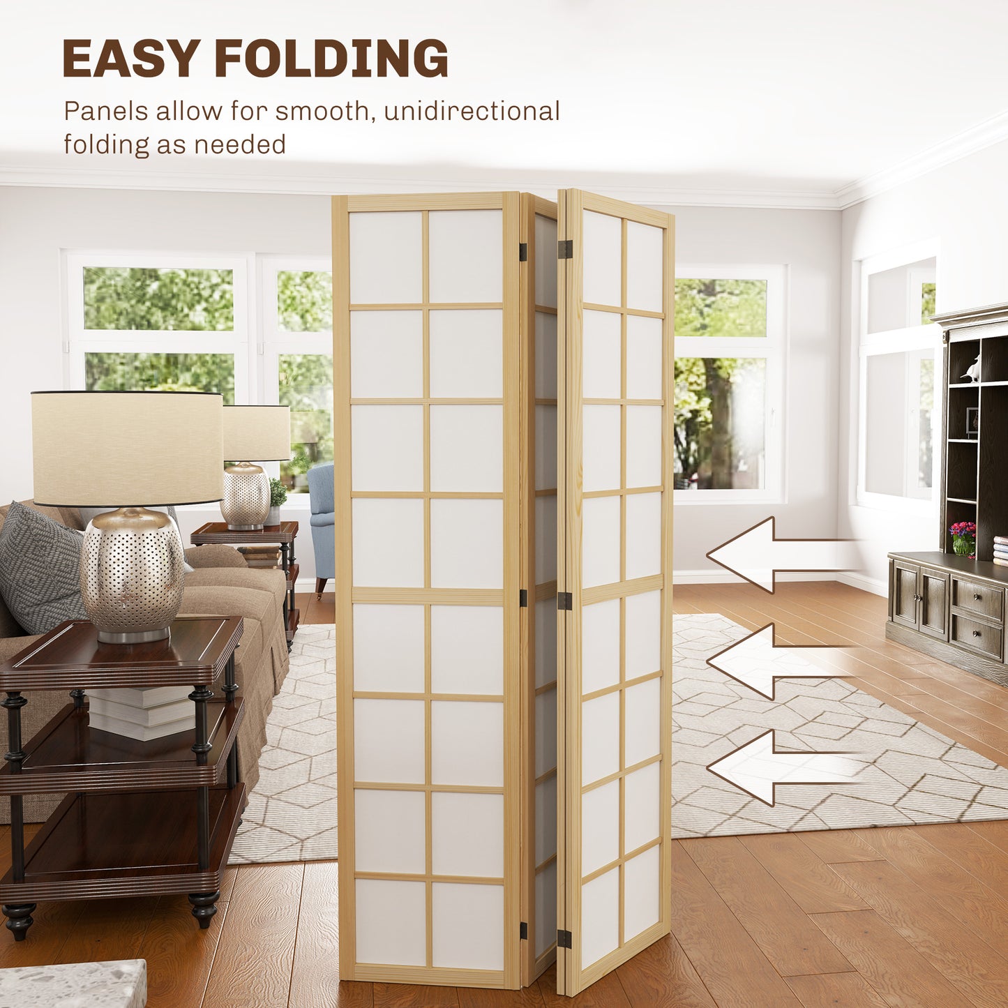 4 Panel Folding Room Divider, Freestanding Room Separator, Indoor Privacy Screen for Living Room, Bedroom, 160 x 170cm