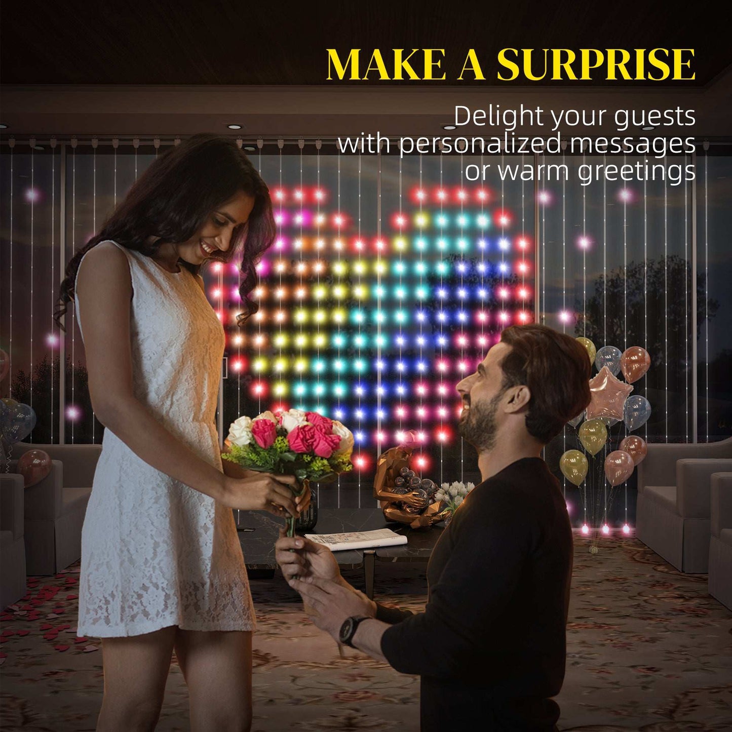 LED Curtain Lights, Smart Curtain lights Plug In, Colour Changing Wall Lights with Remote,Hanging Window String Lights for Bedroom, 3x3(m),400 LED