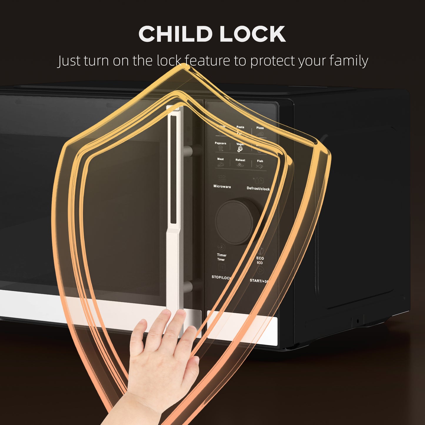 23L 800W Microwave Oven, Digital Solo with 10 Power Levels, Automatic Defrost, 8 Auto Cook Menus, 60 Minutes Timer, Eco Mode - Black