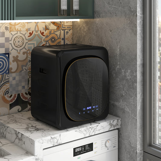 4kg Vented Tumble Dryer with Deodorise, Smart Mode, 800W Compact Tumble Dryer with Stainless Steel Tub, Front Load, for Flat, Home, RVs, Black