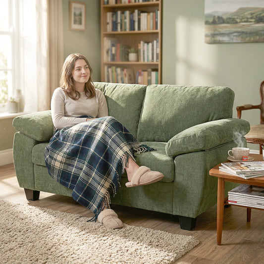 2 Seater Chenille Loveseat Sofa | 156cm | 18cm Pocket Spring Seat | Wide Padded Armrests | 300kg | Fire Retardant | Dark Green