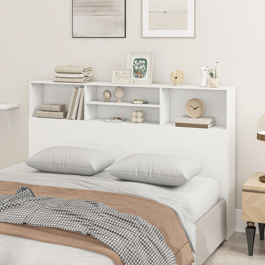 King Size Headboard with Storage | 4 Open Compartments | Freestanding | Scratch-Resistant Melamine | Anti-Tip Kit | White | 160cm