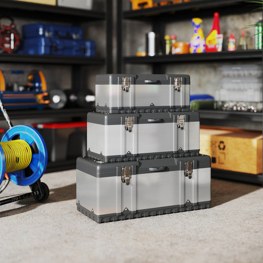 3 Pieces Stainless Steel Toolbox Set, 23"/ 19"/ 16"