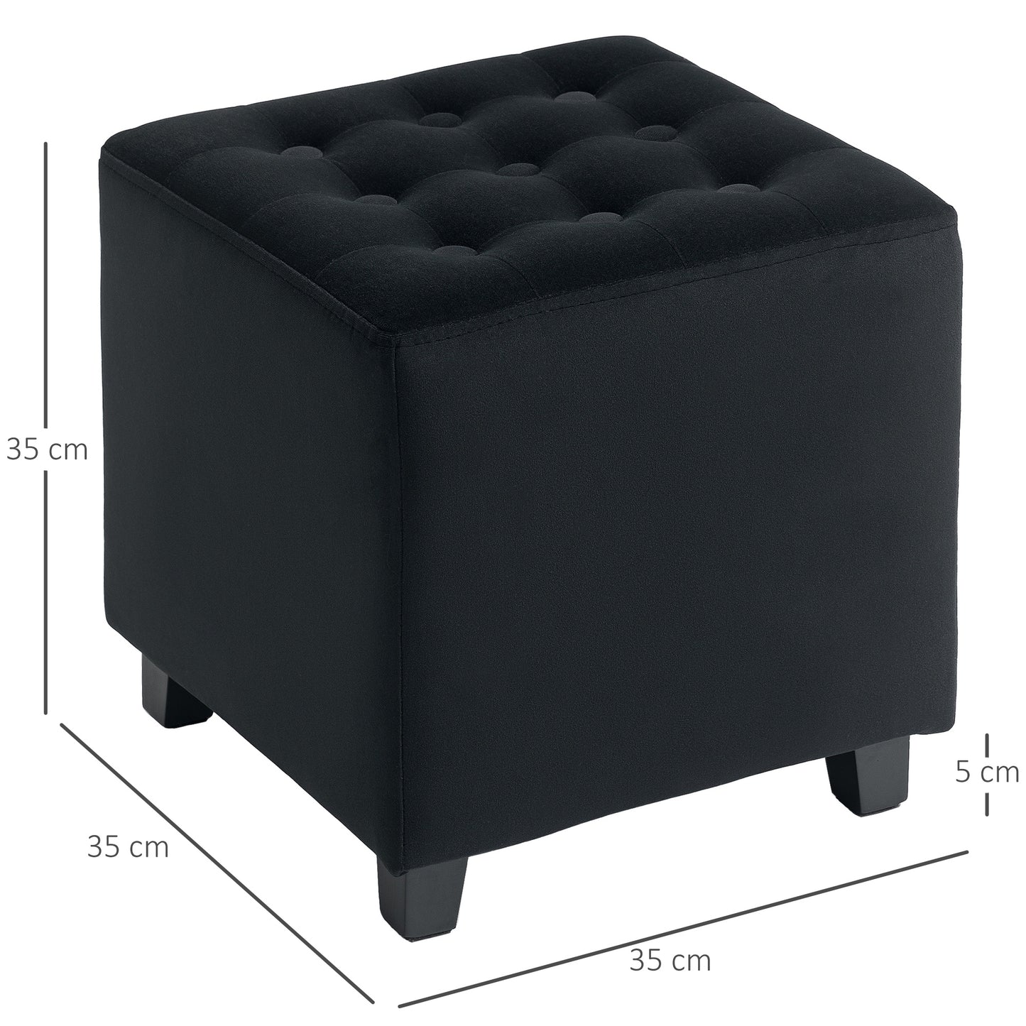 Velvet-Feel Square Ottoman - Grey
