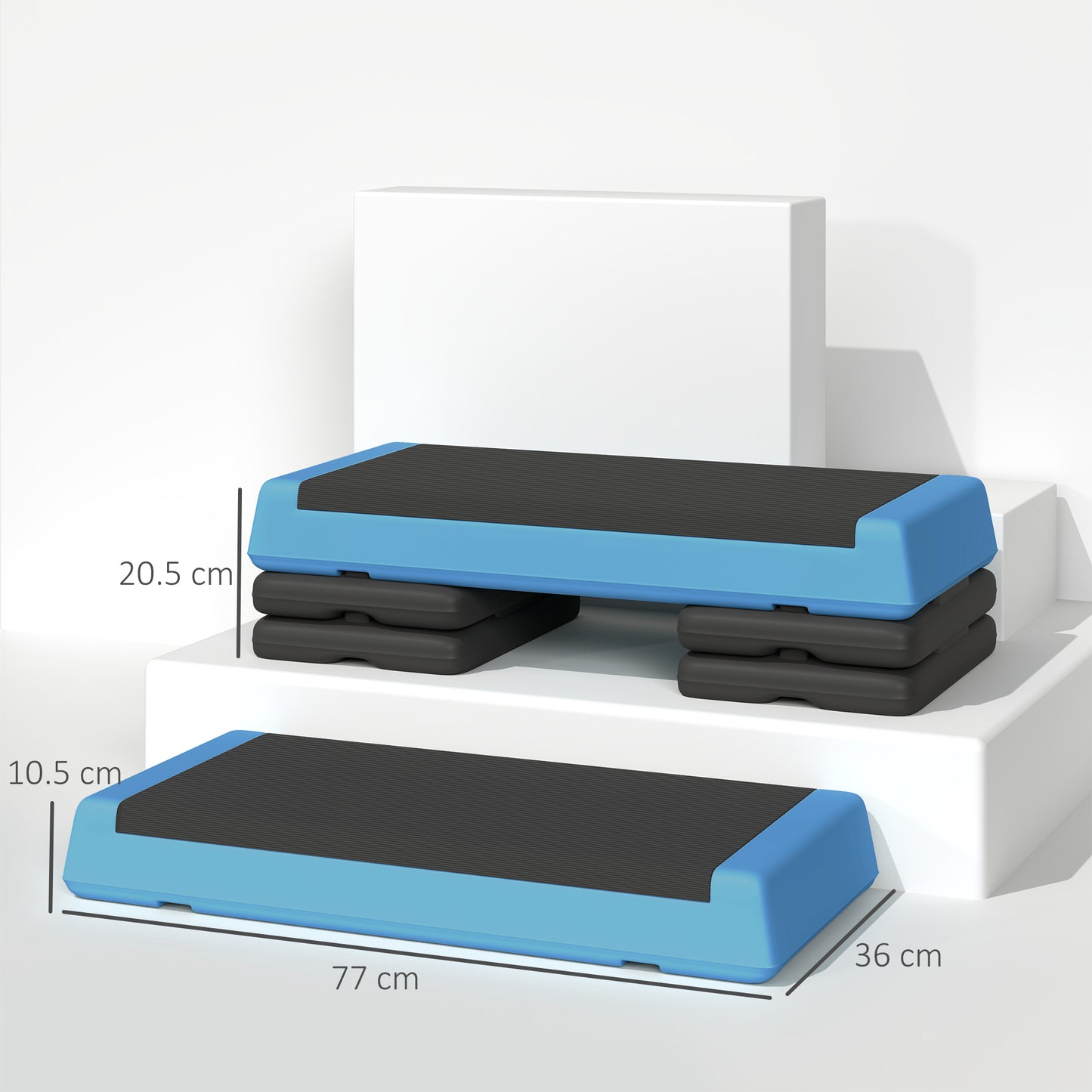 SPORTNOW Fitness Stepper, 3-Height Adjustable Aerobic Step, Non-Slip Exercise Step Board for Home Gym Office Workout, 10.5cm, 15.5cm, 20.5cm