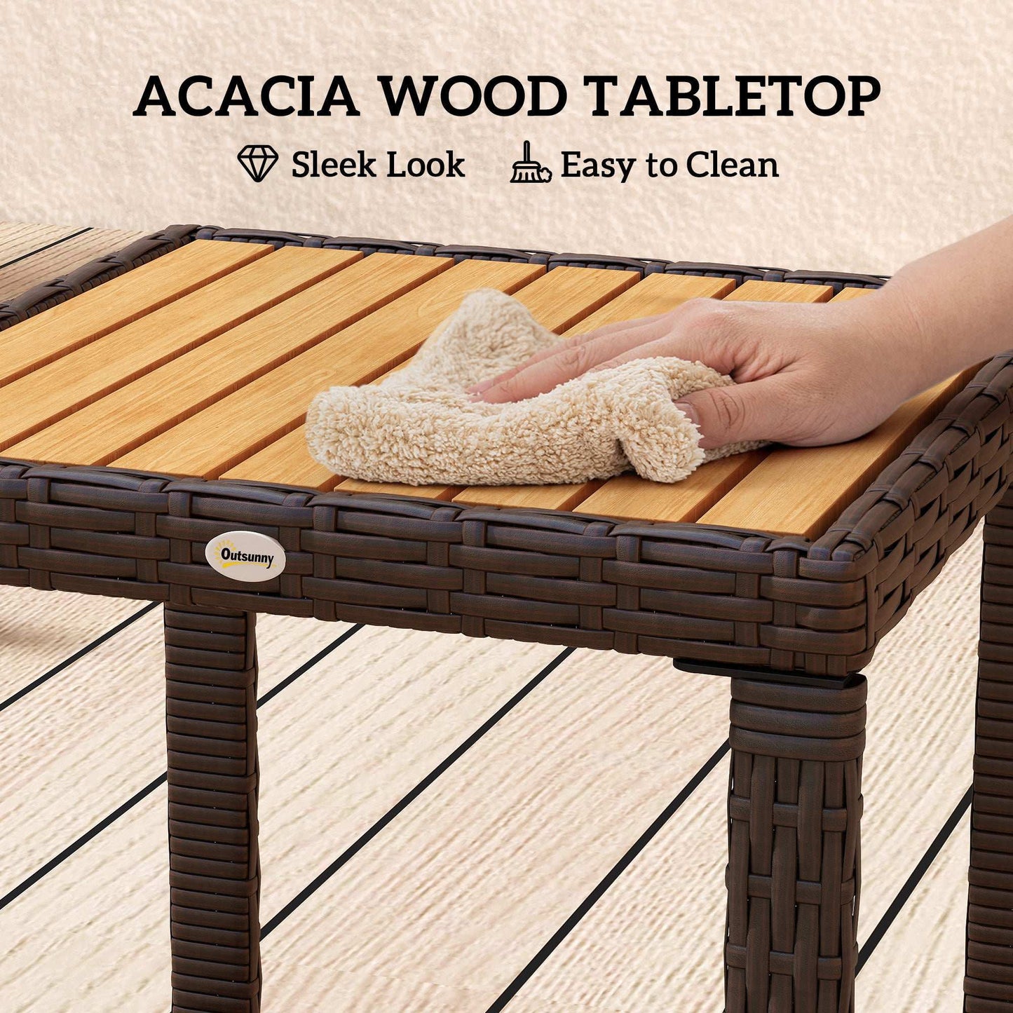 Outsunny Three-Piece Rattan Chair Set With Acadia Wood Table - Brown / Grey