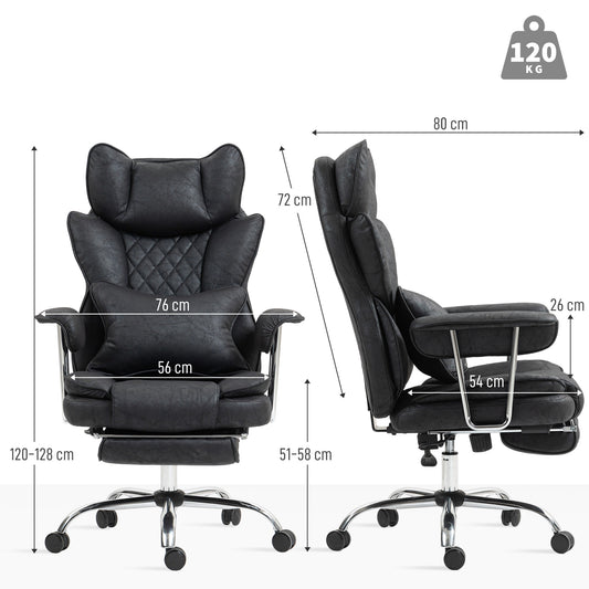 Leathaire Reclining Office Chair with Lumbar Support Pillow - Black