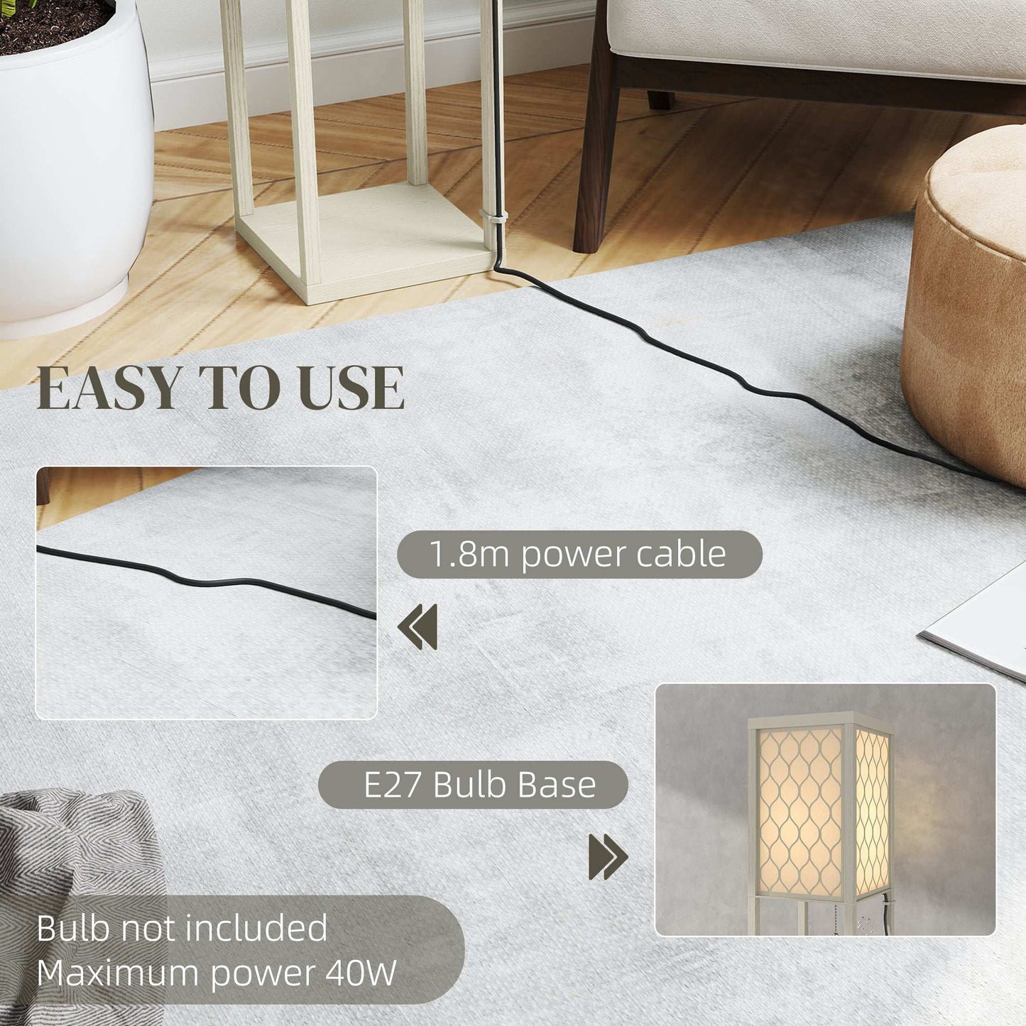 Three-Shelf Standing Lamp - Oak/White