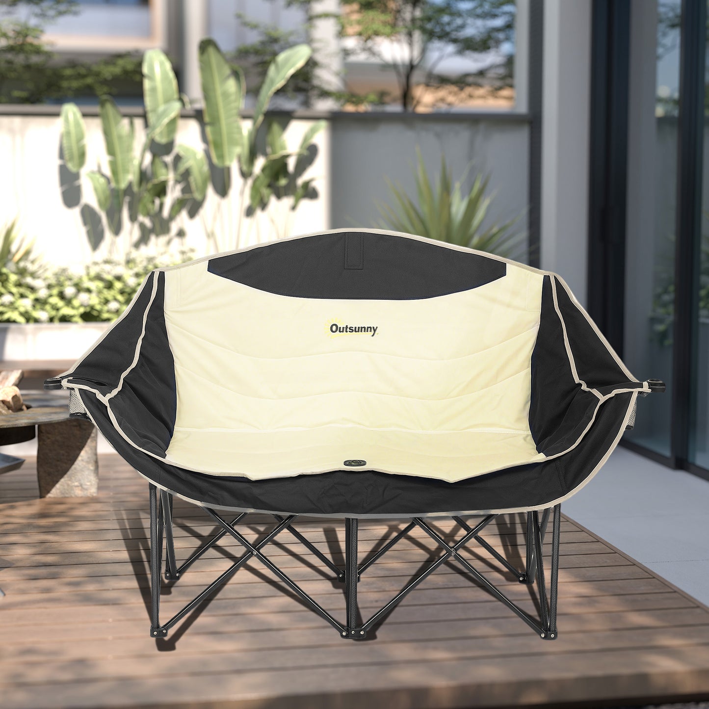 Double Camping Chair for Adults, Oversized Heavy Duty Padded Folding Chair with Armrests, Cup Holders and Carry Bag, 250kg Capacity