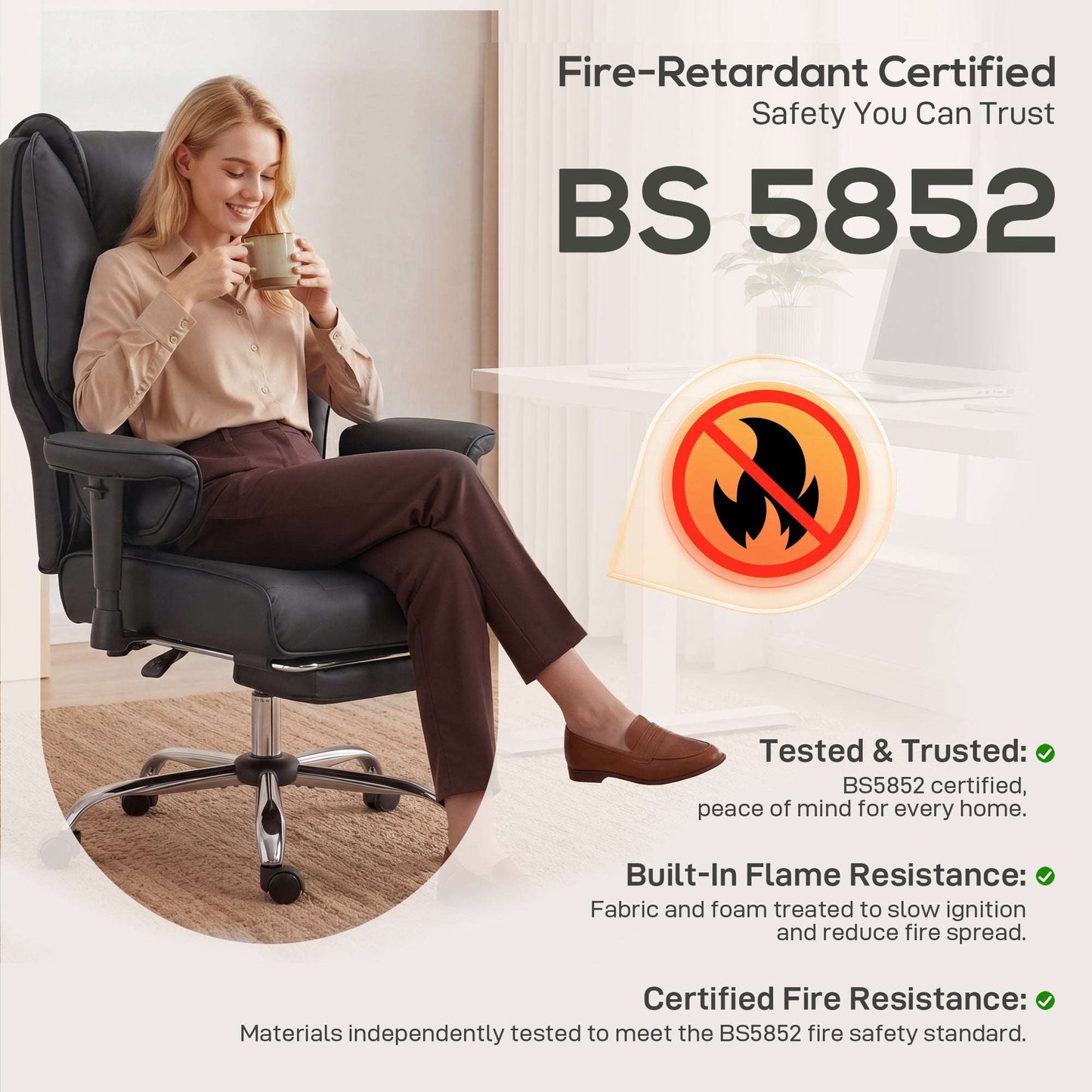 Ergonomic Executive Reclining Office Chair | 155° Recline | Retractable Footrest | Pocket Spring Seat | Pet-Friendly Faux Leather | Adjustable Armrests | SGS Gas Lift | 120kg | Black