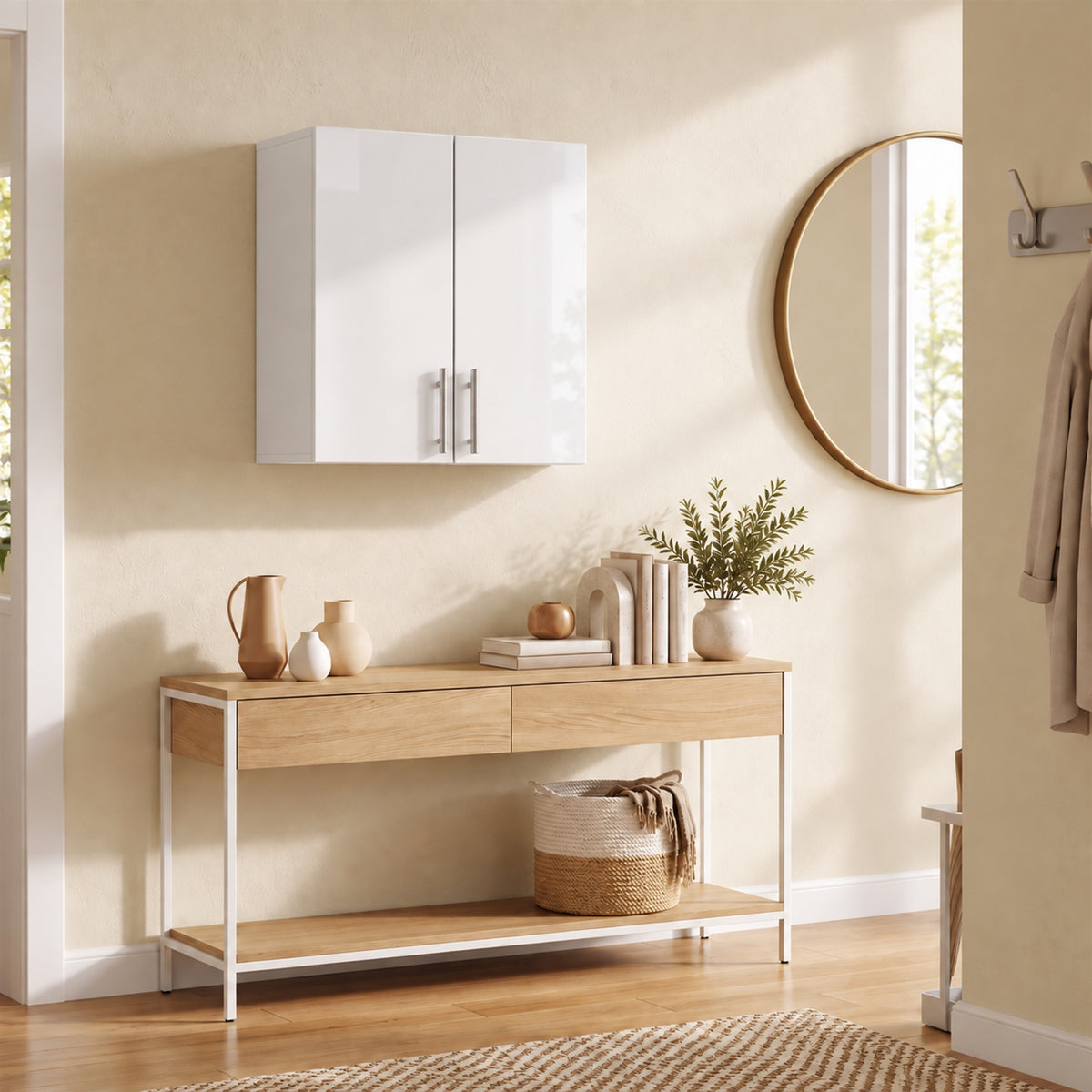 Wall-Mounted Cabinet | White MDF | 60x31x60cm | 2 Doors | Adjustable Shelf 6.4cm Steps | Soft-Close Hinges | 20kg | Bathroom Kitchen Living Room
