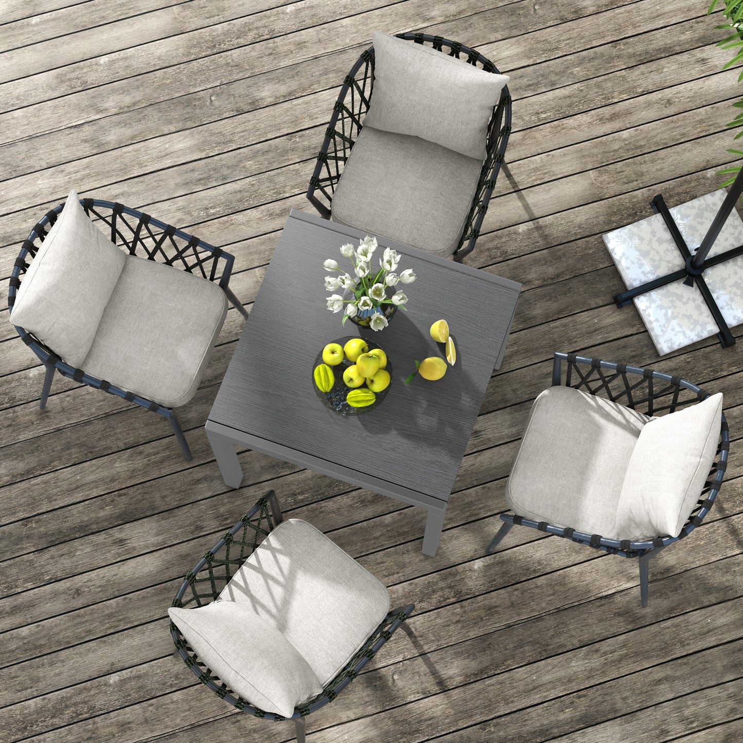 Outsunny Extendable Garden Table for 6 with Aluminium Frame, Steel Tabletop, Dark Grey