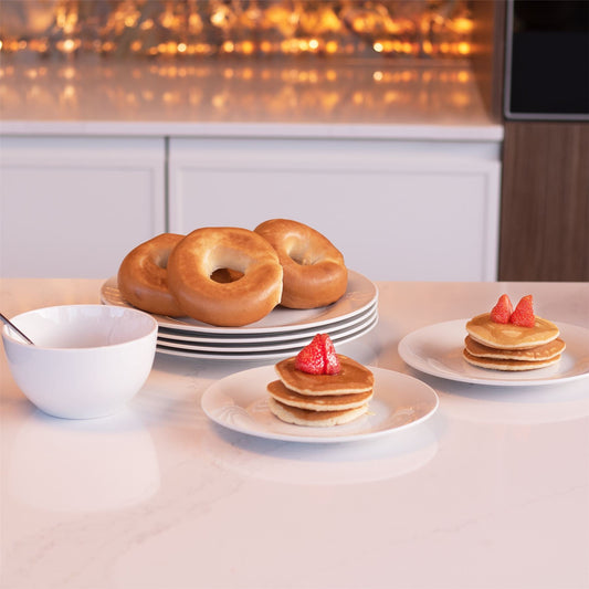 Maison & White 16-Piece White Porcelain Dinner Set | AB-Grade Porcelain | High-Temp Glaze | Serves 4 | 4 Mugs 4 Side Plates 4 Dinner Plates 4 Bowls | Microwave Dishwasher Safe | 2-Year Warranty