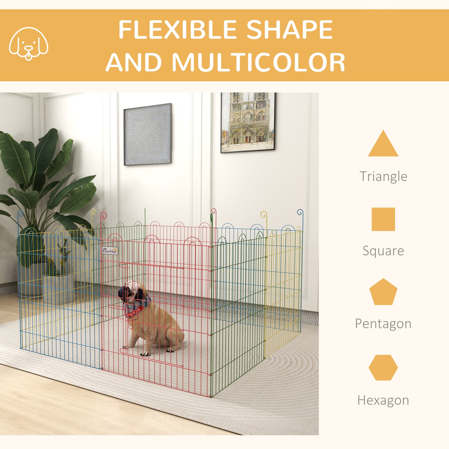 PawHut Pet Playpen Crate, with Eight Panels, Door, for Indoors and Outdoors, 60H x Φ156cm