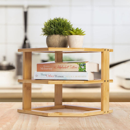 Maison & White Bamboo 3 Tier Corner Shelf | 26x26x5cm Each Tier | 10cm Clearance | Kitchen Cupboard Worktop Sideboard Desk | Plates Mugs Books | Assembly Required | 2-Year Warranty