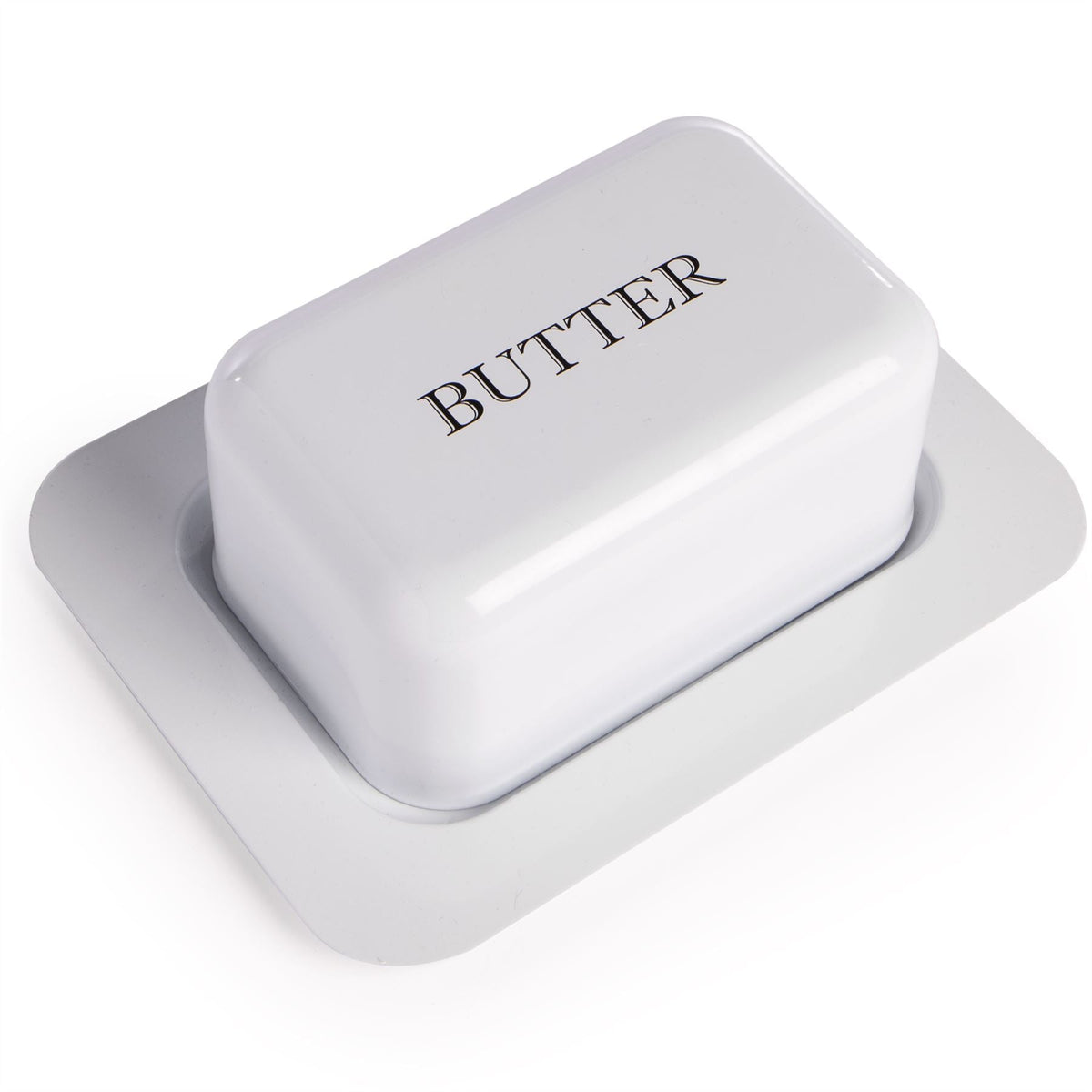 Maison & White Enamel Butter Dish with Lid | Steel Enamel Powder Coating | Tight-Seal Removable Lid | Drop-Resistant | Recessed Non-Slip Base | Fits Square European Butter | Vintage White Design | 20x14.5x7.5cm | 2-Year Warranty