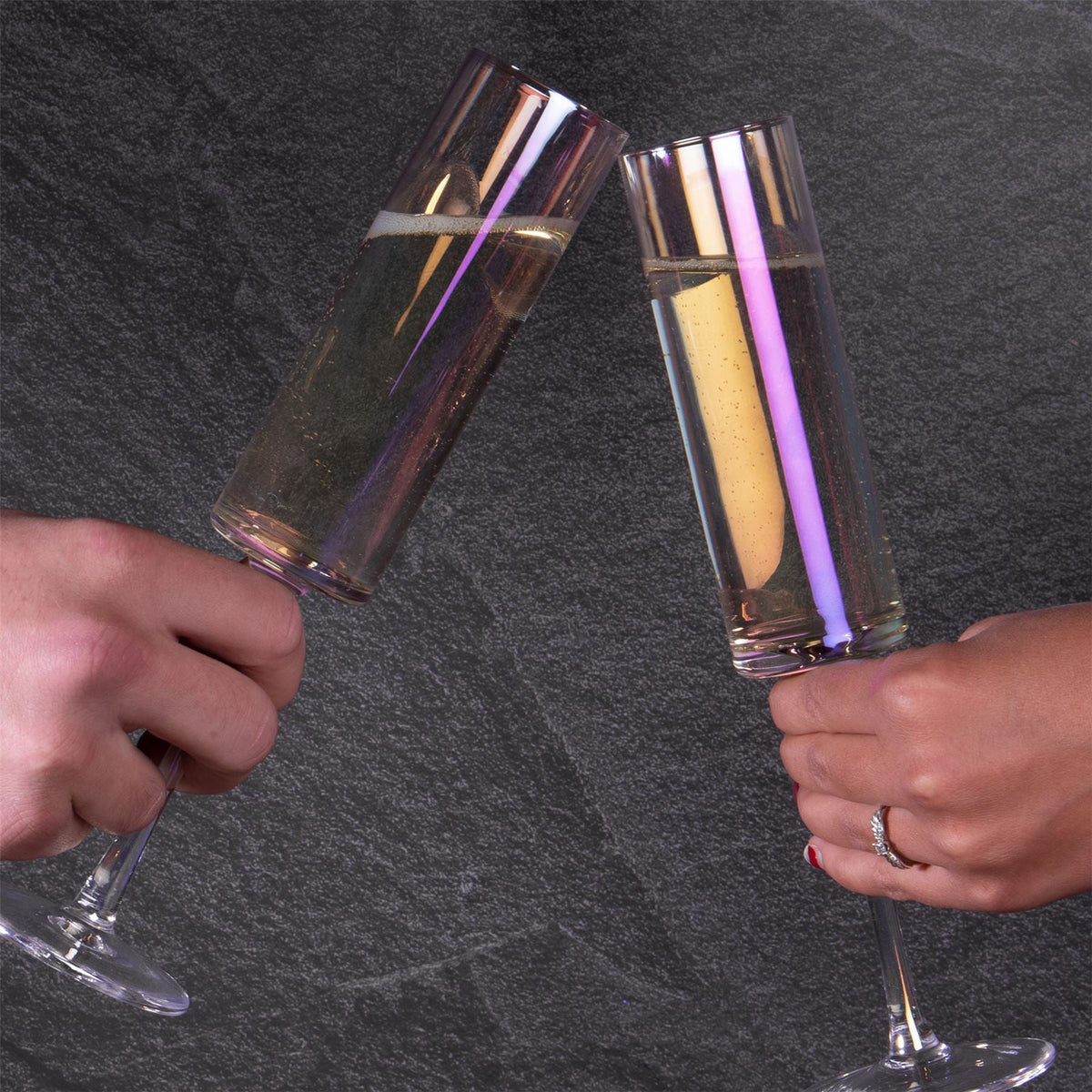 Maison & White Edge Champagne Flutes | Set of 4 | Iridescent | 180ml | 24.5cm | Handmade 100% Lead-Free Crystal | Slender Stem | 2-Year Warranty