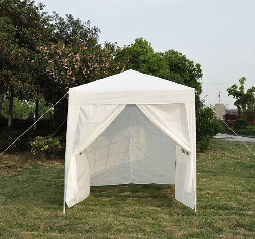 Outsunny 2 X 2M Pop Up Gazebo Canopy Party Tent Wedding Awning W/ Free Carrying Case White + Removable 2 Walls 2 Windows-White
