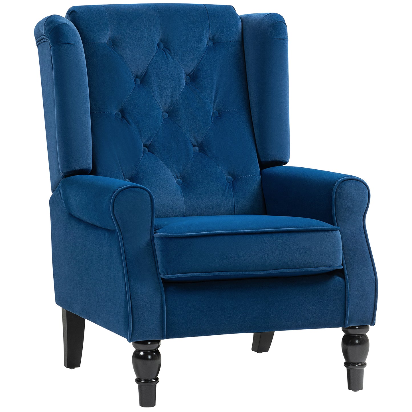 Wingback Accent Chair, Retro Vintage Style Upholstered Button Tufted Occasional Chair for Living Room and Bedroom, Blue