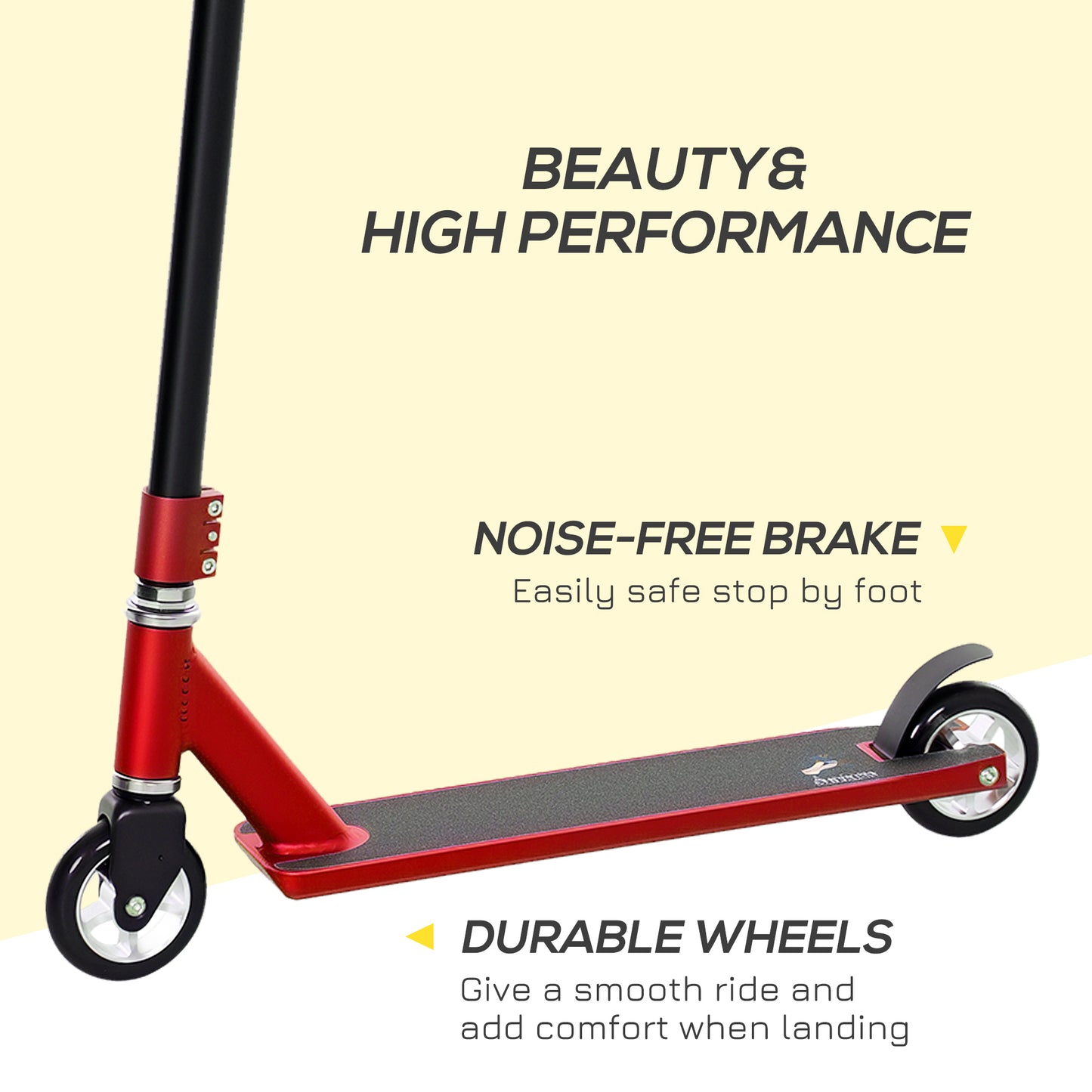 Stunt Scooter, 360° Entry Level Tricks Scooter w/ Lightweight Aluminium Deck and ABEC 7 Bearing, For Age 14+ Beginners, Red / Purple
