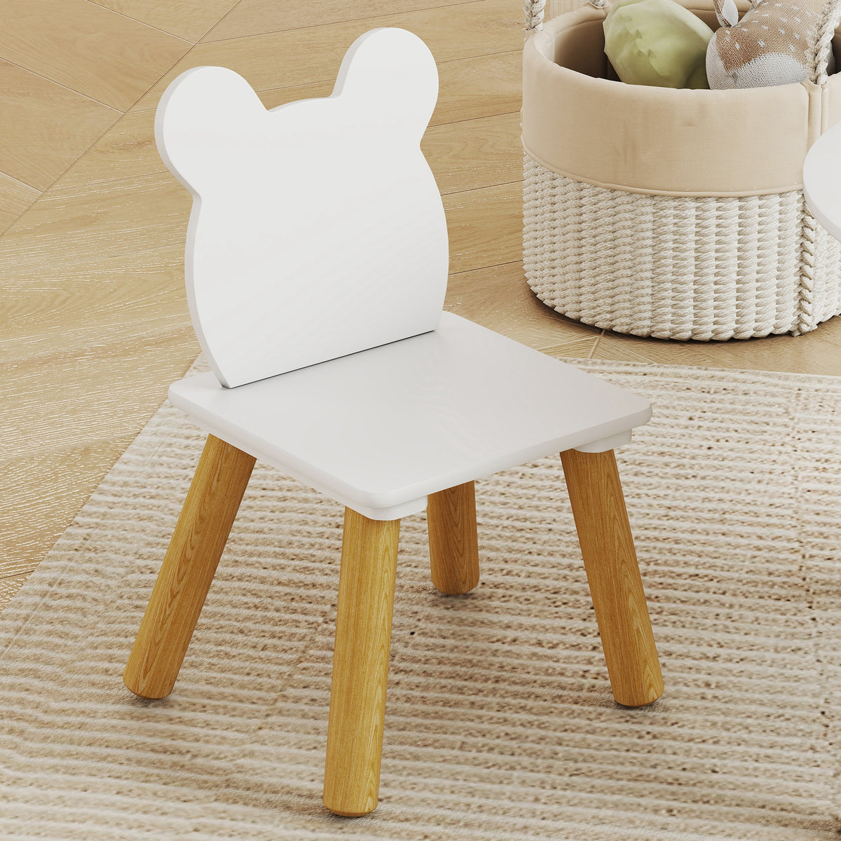 Kids Activity Table & 2 Chair Set | 3-Piece | Bear Backrest | Centre Mesh Storage | Arts & Crafts | Ages 3-6 | White