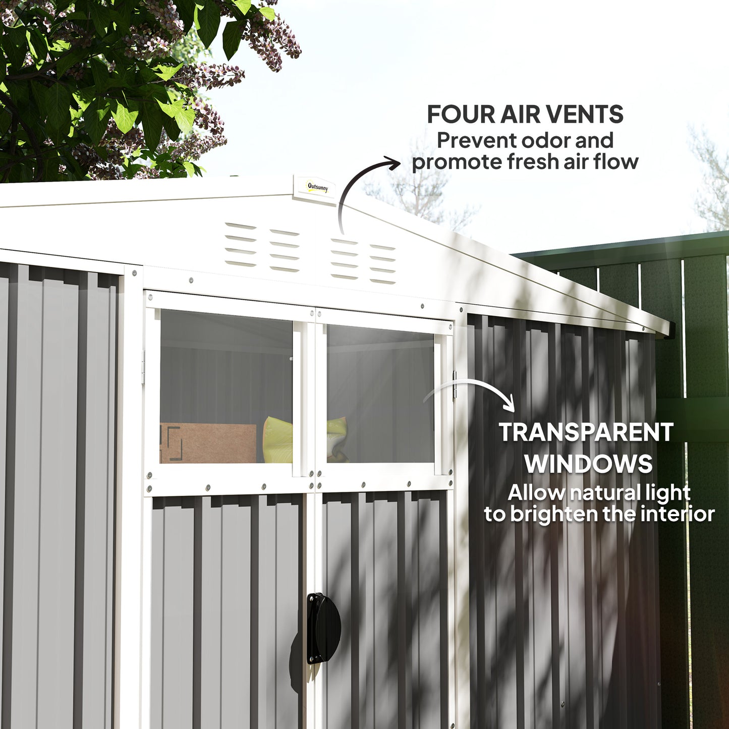 Outsunny 8 x 4 ft Metal Garden Shed, Garden Storage Shed with Window, 4 Vents and Lockable Door, Waterproof Galvanised Steel Tool Storage Shed
