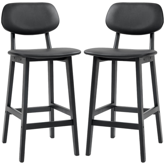 Bar Stools Set of 2, Modern Breakfast Bar Chairs, Faux Leather Upholstered Kitchen Stools with Backs and Wood Legs