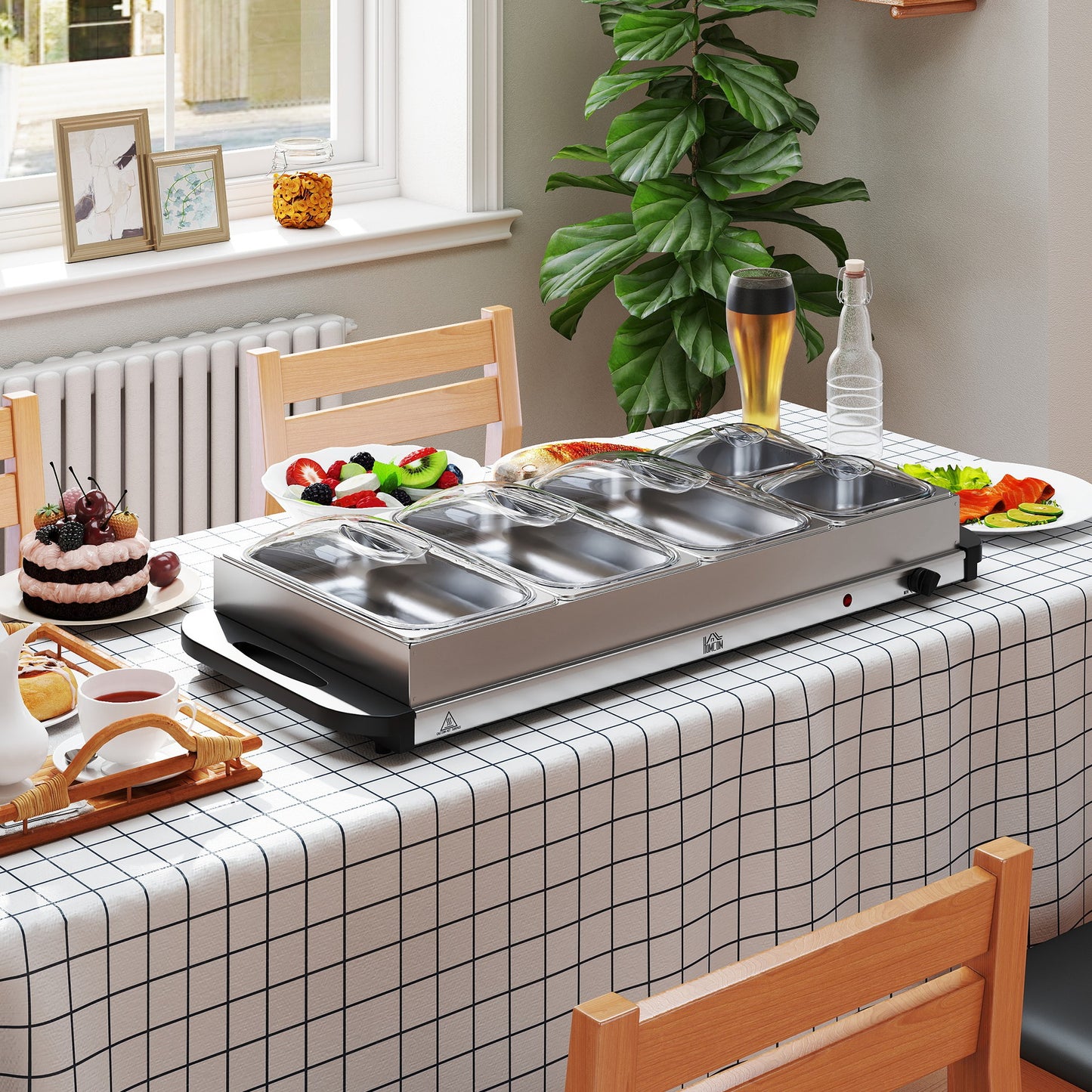 Electric Food Warmer 5 Tray, 9.2L Portable Buffet Server and Warming Tray with Lids, Adjustable Temperature Control and Cool Touch Handles