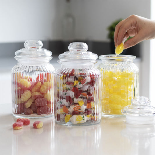 Vintage Airtight Glass Jars | Set of 3 | 990ml Each | Silicone Seal | 14.5x11cm | Tea Coffee Sweets Storage | 2-Year Warranty