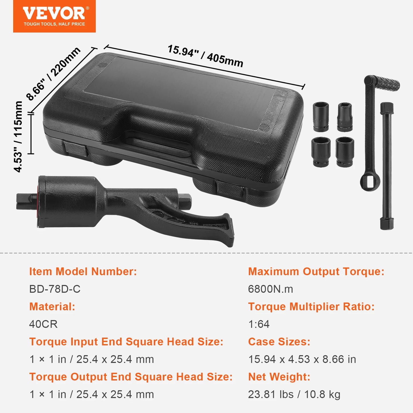 1/58 1/64 Torque Wrench Set 4/8 Sockets Multiplier Drive Lug Nut Wrench/Multiplier Heavy Duty Torque, With Case