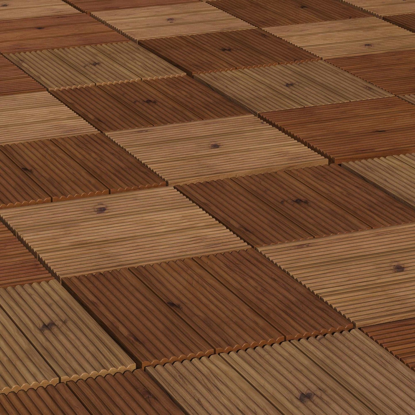 27 Pcs Wooden Interlocking Decking Tiles, 30 x 30 cm Anti-slip Outdoor Flooring, 0.81㎡ per Pack, All Weather Use for Patio, Balcony, Terrace, Hot Tub, Brown