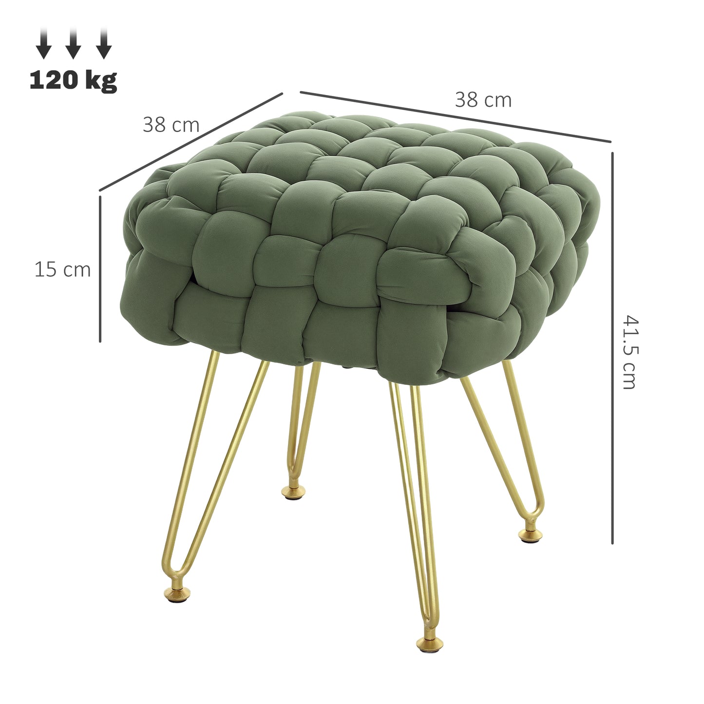 Velvet-Feel Bold Woven Footstool - Green