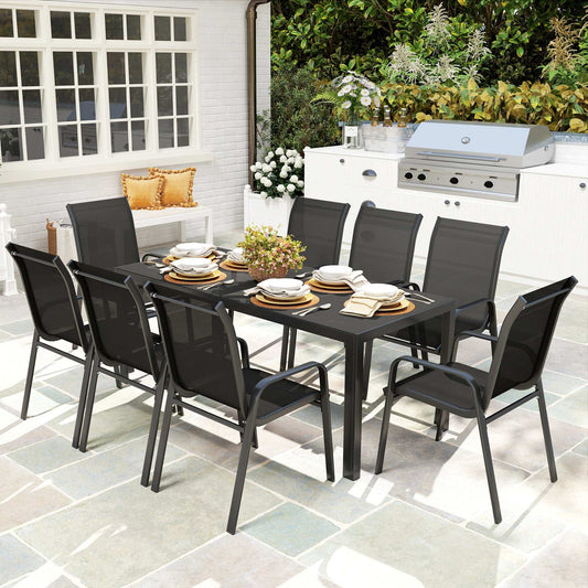 Outsunny 8 Seater Garden Dining Set with, Rectangular Tempered Glass Top, Outdoor Dining Table and Chairs for Patio, Balcony, Poolside, Black