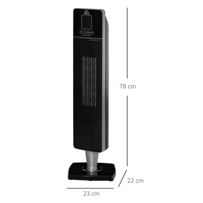 Tower Heater with 2 Heat Setting 1000W/2000W and Ceramic Fan, Electric Space Heater with Oscillating Remote Control 8hrs Timer Tip-Over Overheat Protection, Black