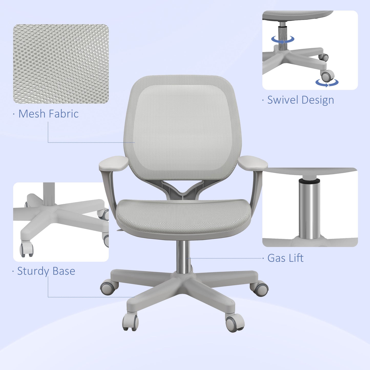 Vinsetto Office Chair, Breathable Mesh Swivel Desk Chair with Adjustable Height and 360° Swivel Security Wheels, Grey / Pink