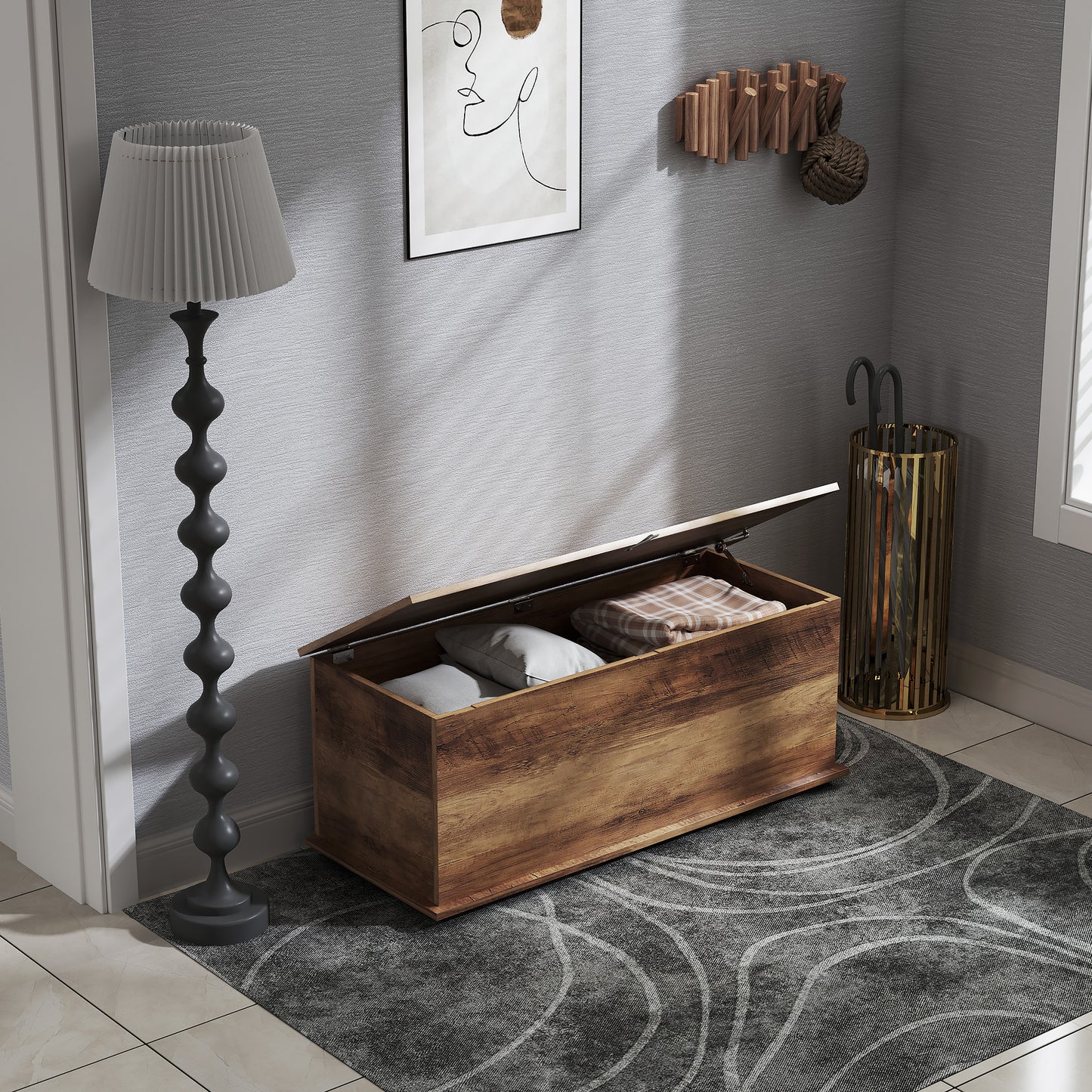 113L Storage Chest, Storage Box with Flip-Top Lid and 2 Safety Hinges, Storage Trunk for Living Room, Entryway, 100 x 40 x 40 cm