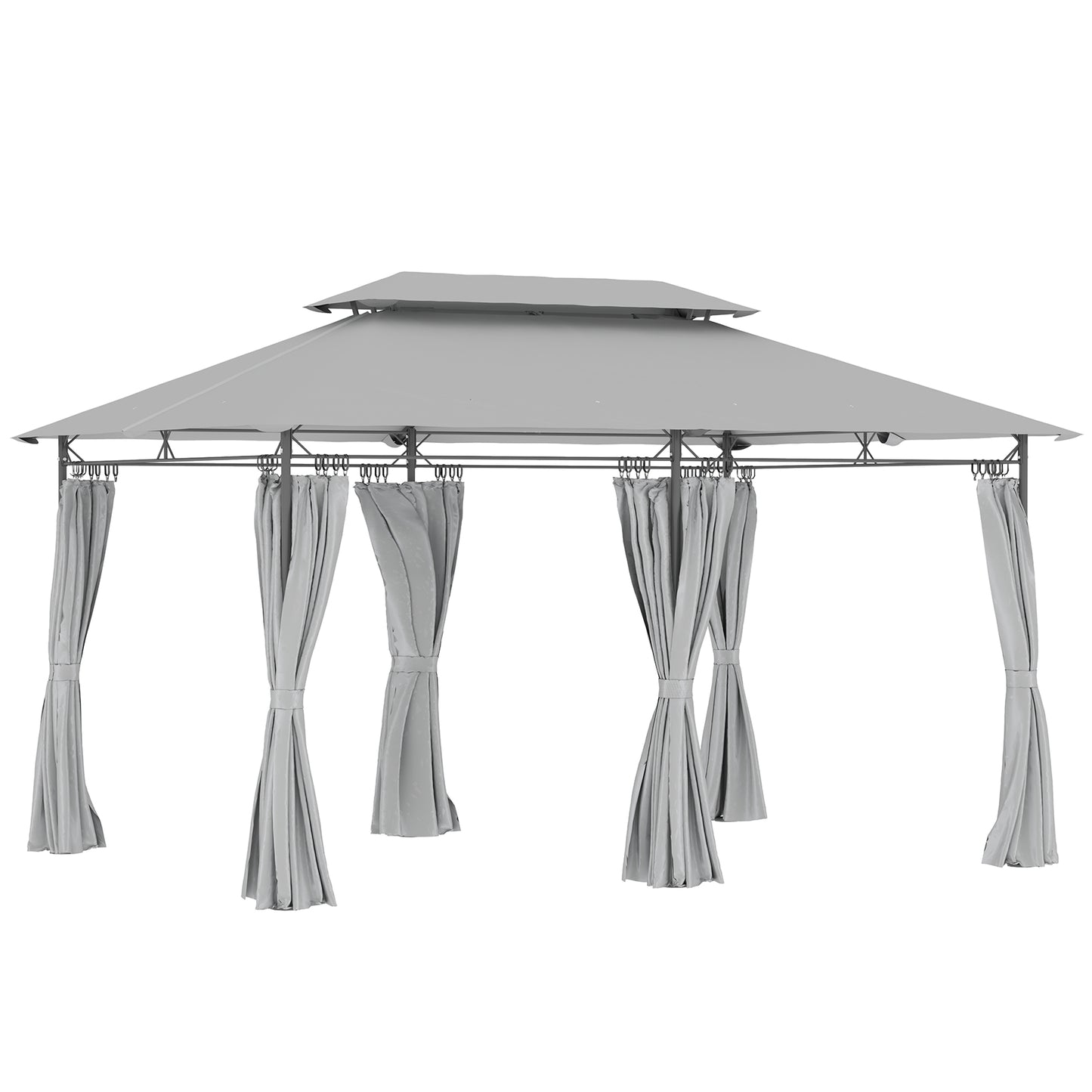 Outsunny 3 x 4m Garden Gazebo with Sides, Double Roof Metal Gazebo, Outdoor Gazebo Canopy Shelter for Patio, Deck, Dark Grey