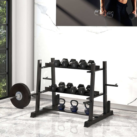 SPORTNOW 3-Tier Dumbbell Rack, Versatile Weight Rack with 4 Weight Rods for Dumbbells, Kettlebells and Plates (Rack Only)