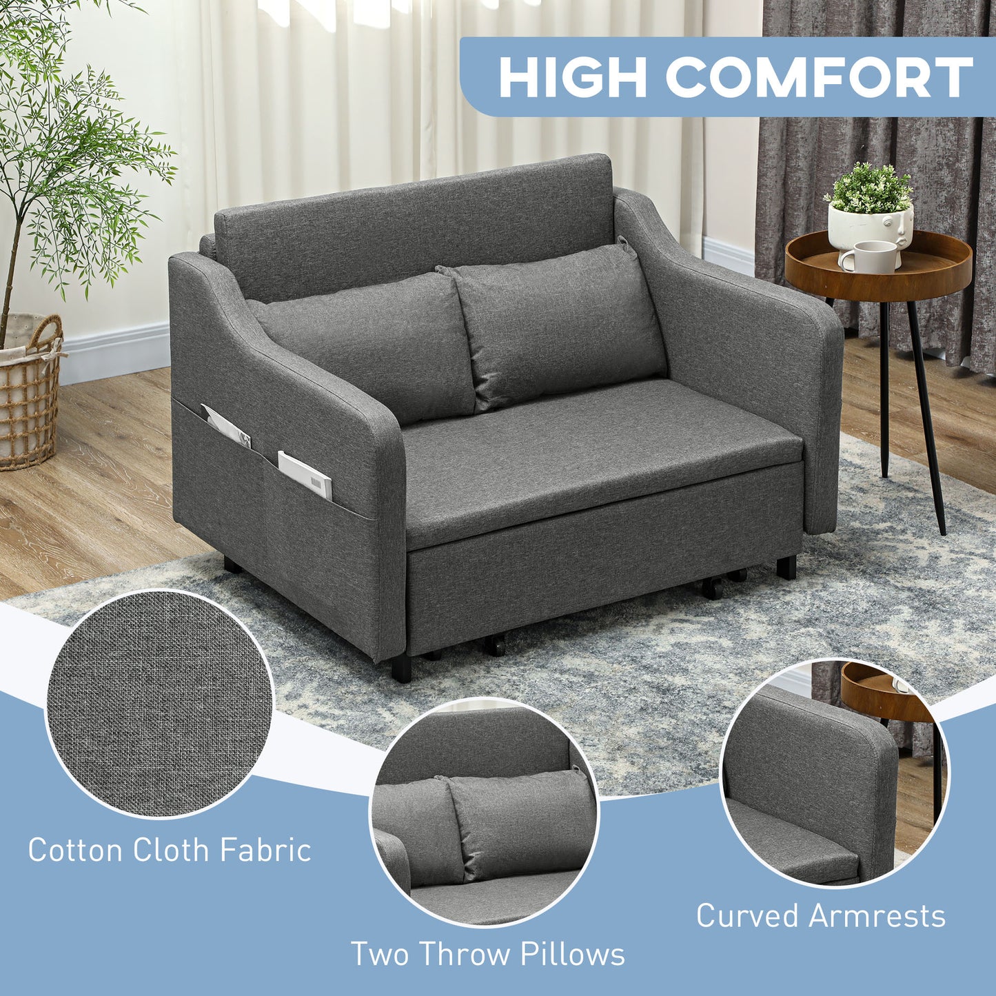 Two-Seater Pull-Out Sofa Bed - Grey