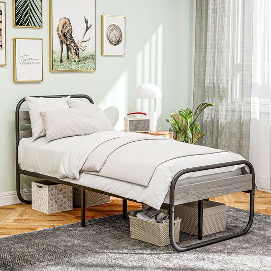 3ft Single Bed Frame, Industrial Style Metal Platform Bed Frame with Under Bed Storage, No Box Spring Needed, Easy Assembly, Grey