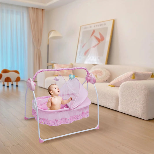 5 Gears Electric Baby Crib Cradle Bluetooth Auto-Swing Rocking Bassinet Sleep Bed Infant Rocker With Net Adjustable Nursery Furniture