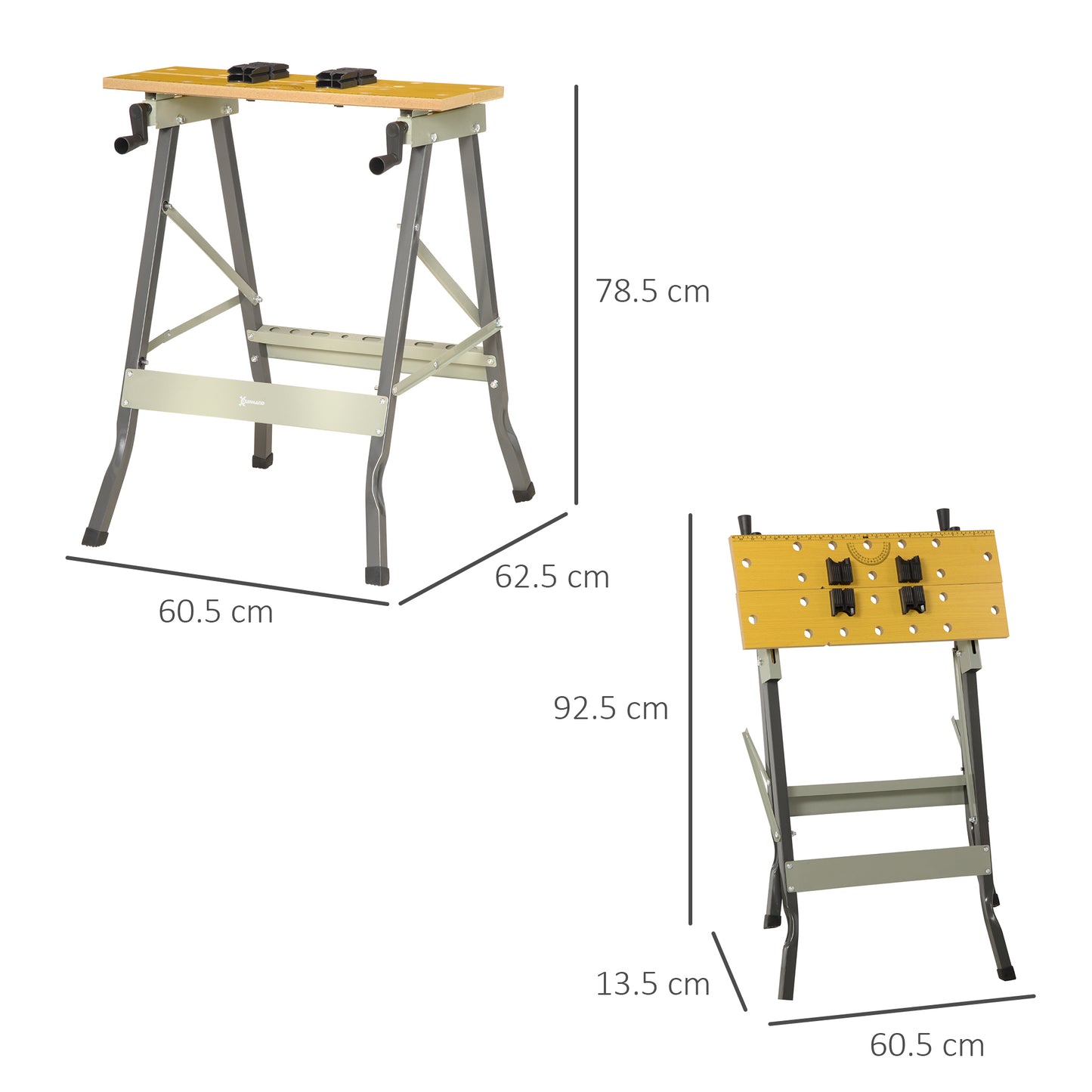 DURHAND 4-in-1 Work Bench, Saw Horse Folding Clamp Table w/ 4 Adjustable Clamping Pegs for DIY Home Garage