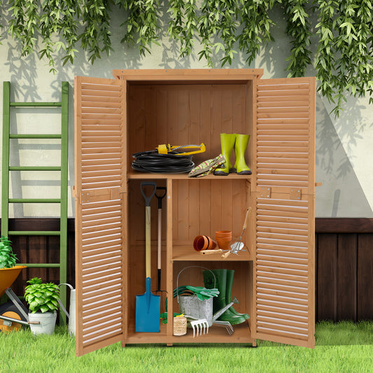87 x 47 x 160cm Wooden Garden Storage Shed, Sheds & Outdoor Storage with Asphalt Roof & 2 Large Wood Doors with Lock, Natural